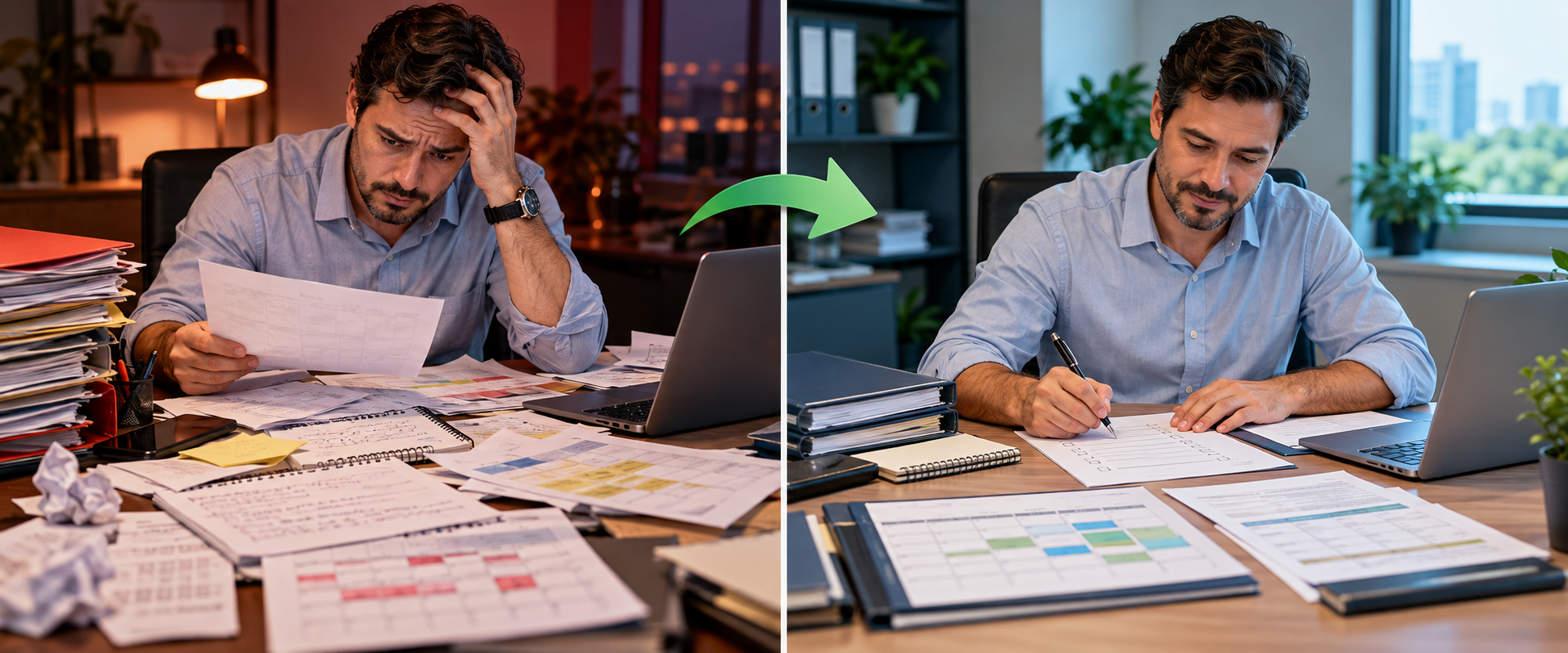 Antes e depois da organização inicial de jornadas e documentos para a escala 5x2
